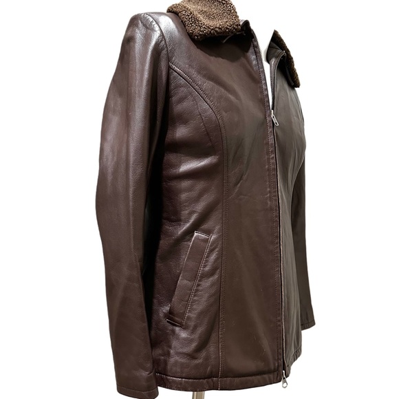 LEATHER NATURAL REFLECTIONS RICH Brown genuine Jacket Ladies size medium zipper - Picture 3 of 15